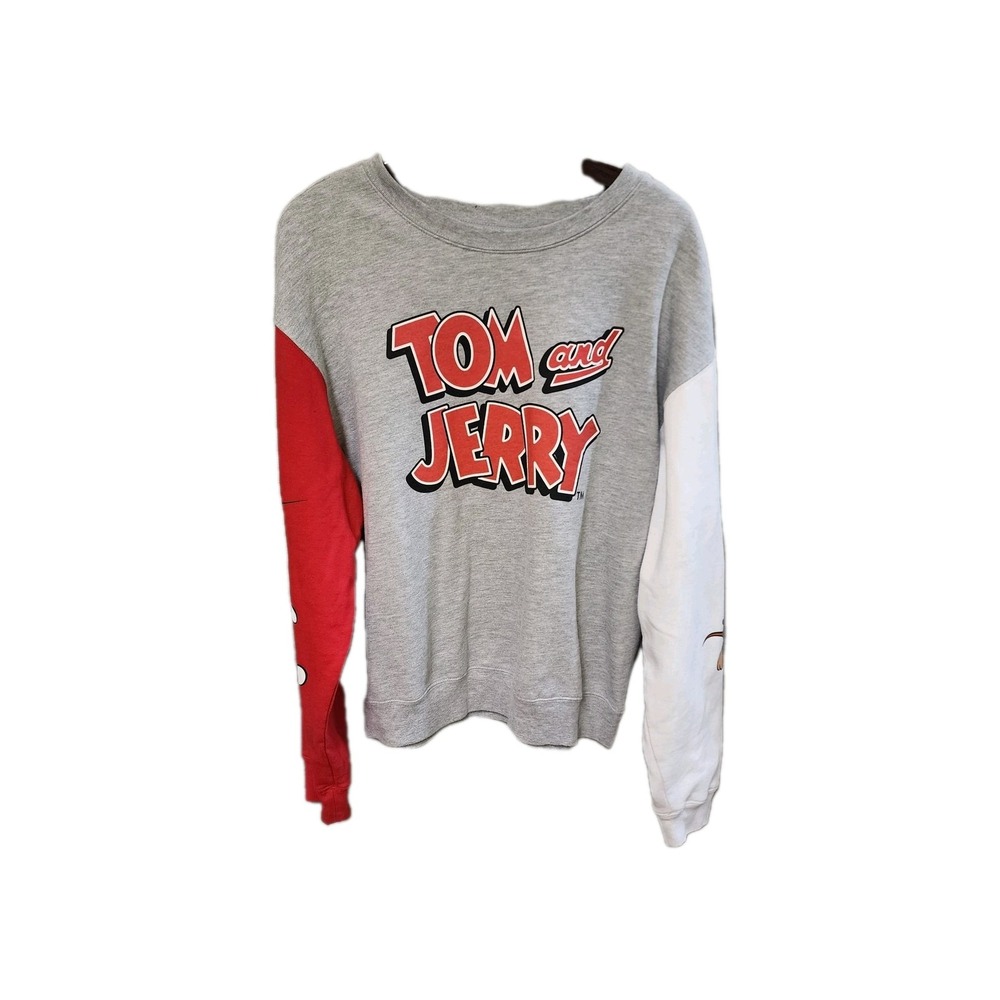 Tom And Jerry Graphic Print Long Sleeve Sweatshirt Red/ Grey Size X large